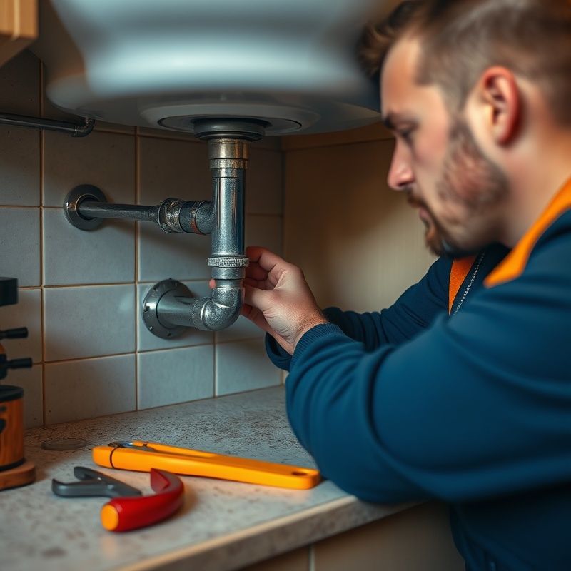 Detail opravy prasklé trubky pod kuchyňským dřezem